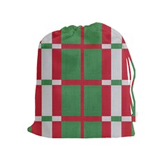 Fabric Green Grey Red Pattern Drawstring Pouches (extra Large) by Nexatart