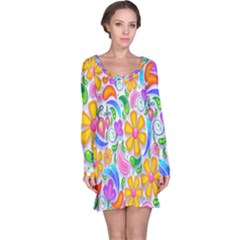 Floral Paisley Background Flower Long Sleeve Nightdress by Nexatart