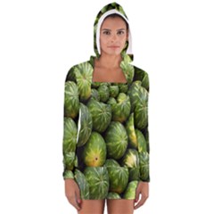 Food Summer Pattern Green Watermelon Women s Long Sleeve Hooded T-shirt by Nexatart