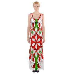 Red And Green Snowflake Maxi Thigh Split Dress by Nexatart