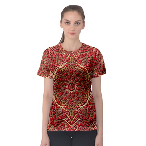 Red Tile Background Image Pattern Women s Sport Mesh Tee by Nexatart