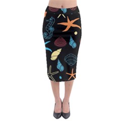 Seahorse Starfish Seashell Shell Midi Pencil Skirt by Nexatart