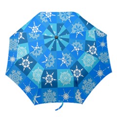 Seamless Blue Snowflake Pattern Folding Umbrellas