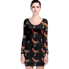 Background Pattern Chicken Fowl Long Sleeve Velvet Bodycon Dress by Amaryn4rt