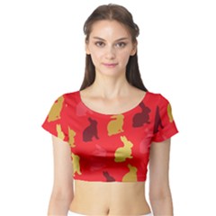 Hare Easter Pattern Animals Short Sleeve Crop Top (tight Fit) by Amaryn4rt