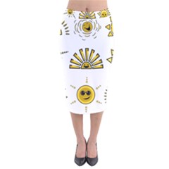 Sun Expression Smile Face Yellow Velvet Midi Pencil Skirt by Alisyart