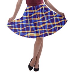 Surface Pattern Net Chevron Brown Blue Plaid A-line Skater Skirt