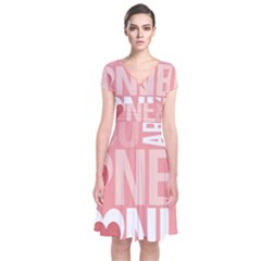 Valentines Day One Only Pink Heart Short Sleeve Front Wrap Dress by Alisyart