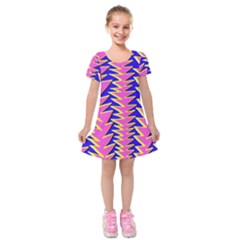 Triangle Pink Blue Kids  Short Sleeve Velvet Dress by Alisyart