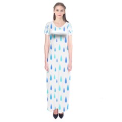 Water Rain Blue Short Sleeve Maxi Dress
