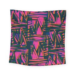 Bright Zig Zag Scribble Pink Green Square Tapestry (small)