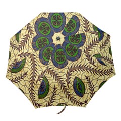 Fabrick Batik Brown Blue Green Leaf Flower Floral Folding Umbrellas by Alisyart