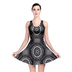 Circle Plaid Black Floral Reversible Skater Dress