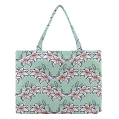 Flower Floral Lilly White Blue Medium Tote Bag