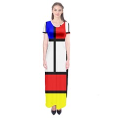 Mondrian Red Blue Yellow Short Sleeve Maxi Dress by Amaryn4rt