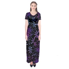 Retro Flower Pattern Design Batik Short Sleeve Maxi Dress by Amaryn4rt