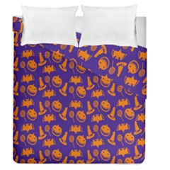 Witch Hat Pumpkin Candy Helloween Purple Orange Duvet Cover Double Side (queen Size) by Alisyart