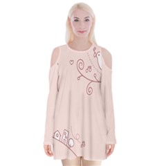 Bird City Sing Pink Notes Music Velvet Long Sleeve Shoulder Cutout Dress by Alisyart