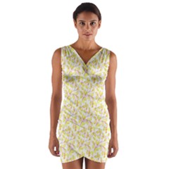 Branch Spring Texture Leaf Fruit Yellow Wrap Front Bodycon Dress