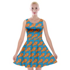 Fish Sea Beach Swim Orange Blue Velvet Skater Dress by Alisyart