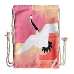 Goose Swan Pink Orange White Animals Fly Drawstring Bag (large) by Alisyart