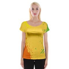Paint Stains Spot Yellow Orange Green Women s Cap Sleeve Top