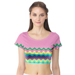 Easter Chevron Pattern Stripes Short Sleeve Crop Top (tight Fit) by Amaryn4rt