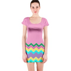 Easter Chevron Pattern Stripes Short Sleeve Bodycon Dress by Amaryn4rt