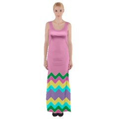 Easter Chevron Pattern Stripes Maxi Thigh Split Dress by Amaryn4rt