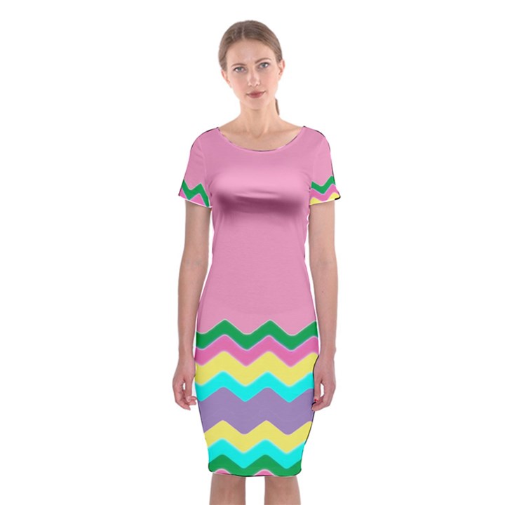 Easter Chevron Pattern Stripes Classic Short Sleeve Midi Dress
