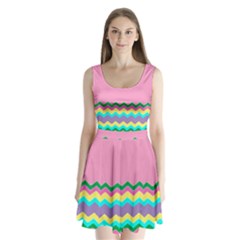 Easter Chevron Pattern Stripes Split Back Mini Dress  by Amaryn4rt