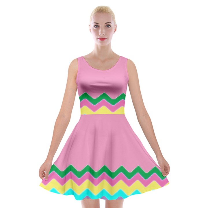 Easter Chevron Pattern Stripes Velvet Skater Dress