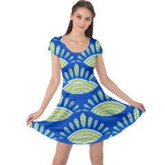 Sea Shells Blue Yellow Cap Sleeve Dresses by Alisyart