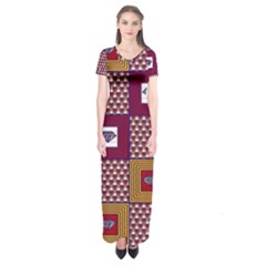 African Fabric Diamon Chevron Yellow Pink Purple Plaid Short Sleeve Maxi Dress by Alisyart