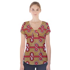 African Fabric Iron Chains Red Purple Pink Short Sleeve Front Detail Top by Alisyart