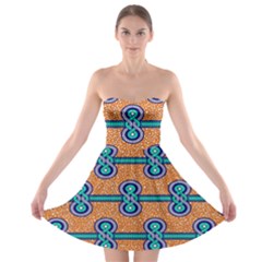 African Fabric Iron Chains Blue Orange Strapless Bra Top Dress