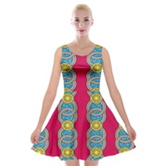 African Fabric Iron Chains Red Yellow Blue Grey Velvet Skater Dress