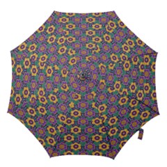 African Fabric Flower Green Purple Hook Handle Umbrellas (large) by Alisyart