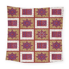 African Fabric Star Plaid Gold Blue Red Square Tapestry (large)