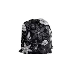 Floral Flower Rose Black Leafe Drawstring Pouches (small) 