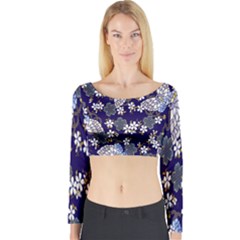 Butterfly Iron Chains Blue Purple Animals White Fly Floral Flower Long Sleeve Crop Top
