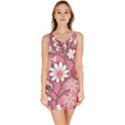 Flower Floral Red Blush Pink Sleeveless Bodycon Dress View1