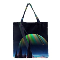 Planets In Space Stars Grocery Tote Bag by Amaryn4rt