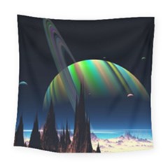 Planets In Space Stars Square Tapestry (large) by Amaryn4rt