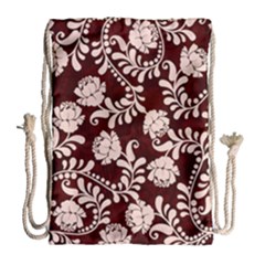 Flower Leaf Pink Brown Floral Drawstring Bag (large)