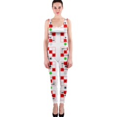 Permutations Dice Plaid Red Green Onepiece Catsuit by Alisyart