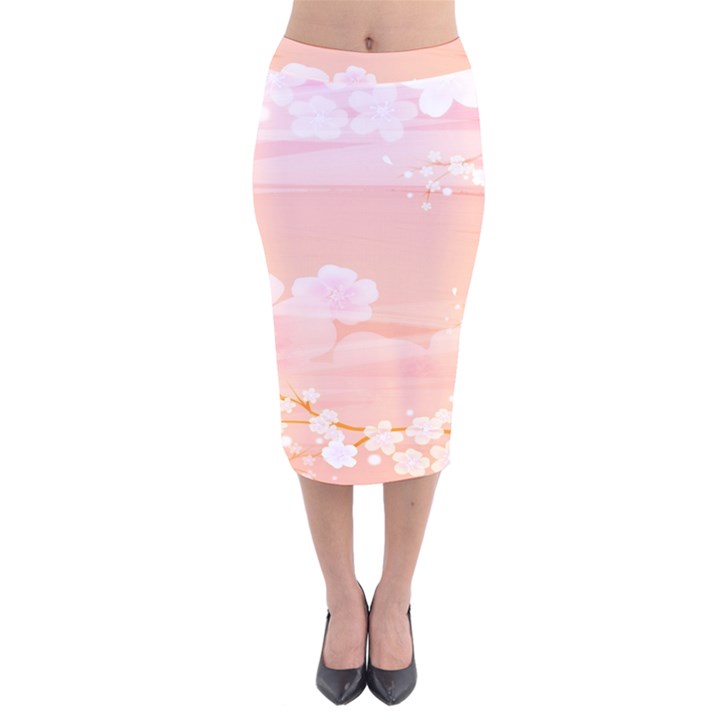 Season Flower Floral Pink Velvet Midi Pencil Skirt