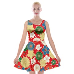 Season Flower Rose Sunflower Red Green Blue Velvet Skater Dress by Alisyart