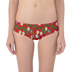Red Flower Floral Tree Leaf Red Purple Green Gold Classic Bikini Bottoms by Alisyart