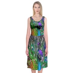 3d Peacock Pattern Midi Sleeveless Dress by Amaryn4rt